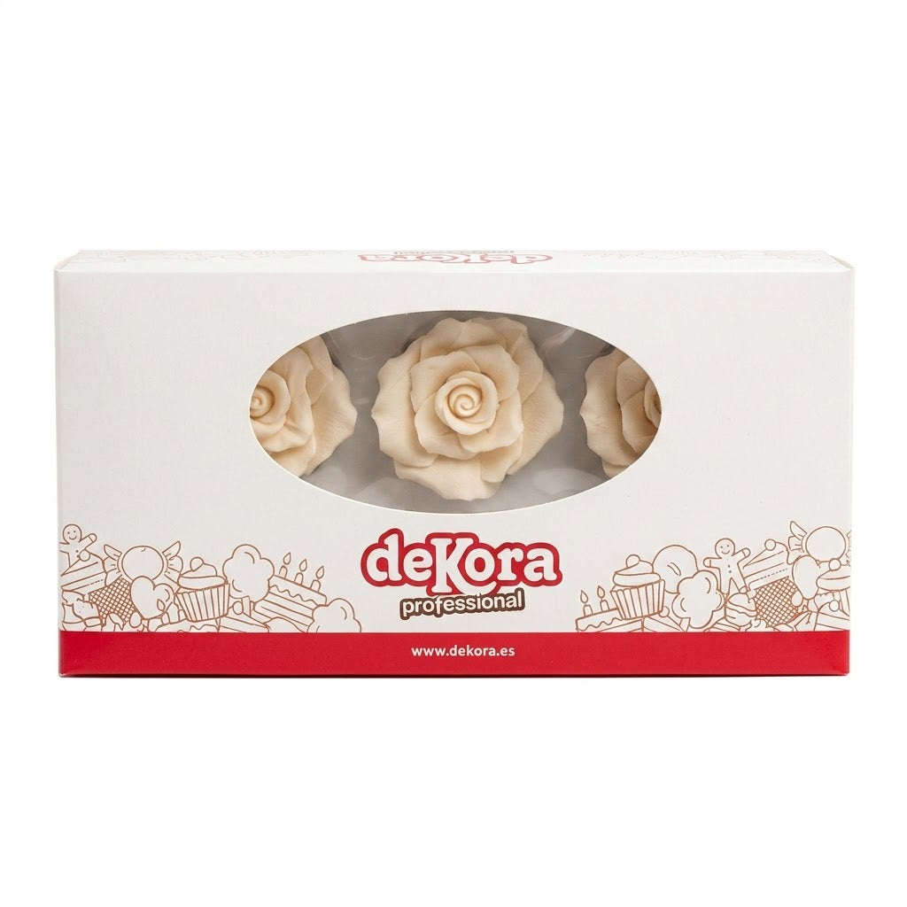 Fiore decorativo rosa di zucchero avorio 6pz| DEKORA Dekora