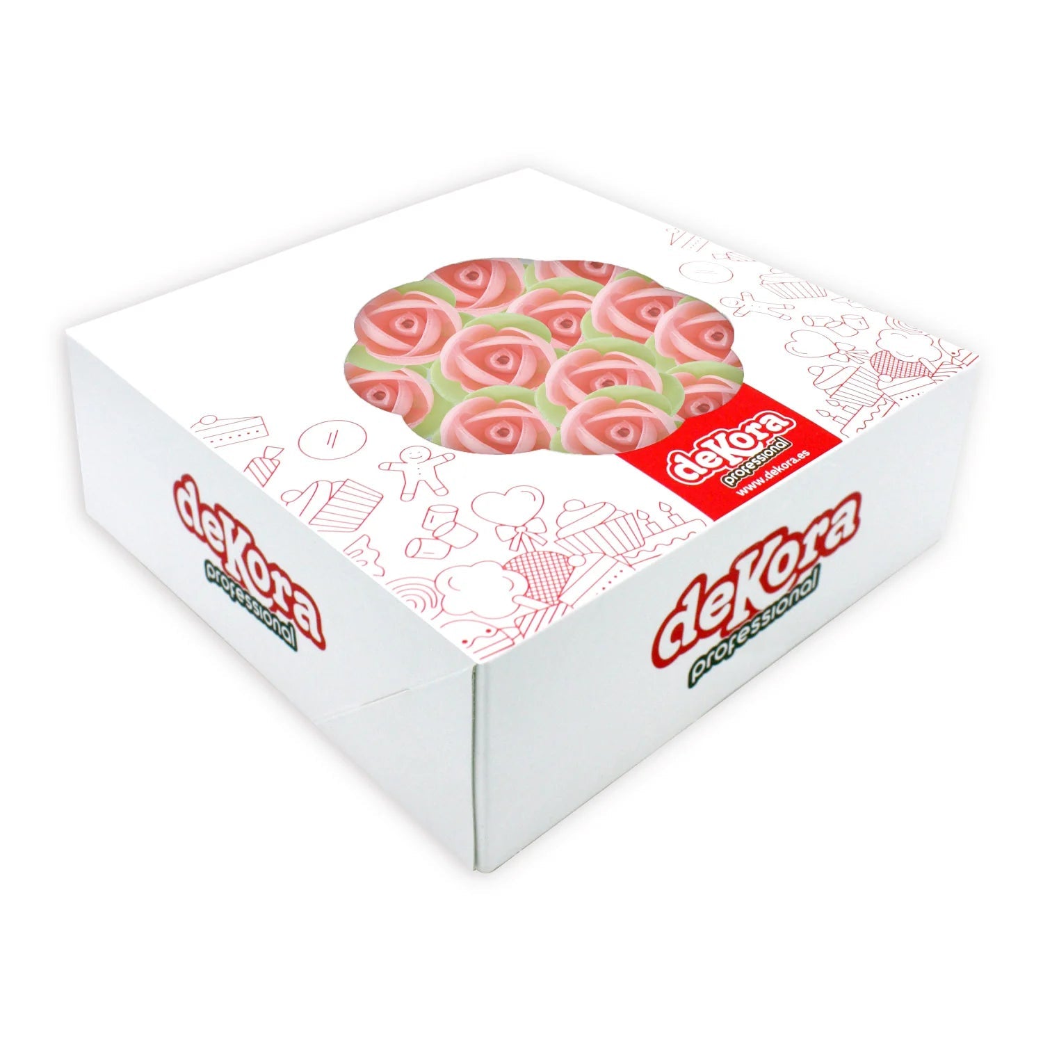 Fiore mini rosa con foglia verde in cialda 140pz| DEKORA Dekora
