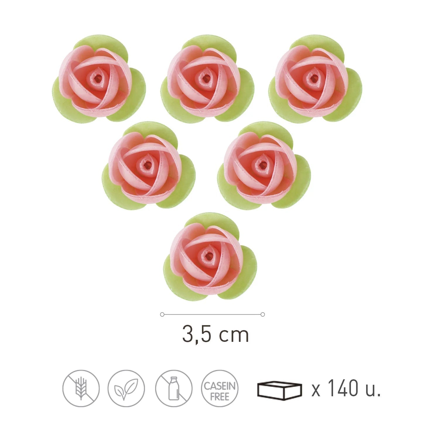 Fiore mini rosa con foglia verde in cialda 140pz| DEKORA Dekora