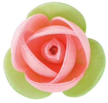 Fiore mini rosa con foglia verde in cialda 140pz| DEKORA Dekora