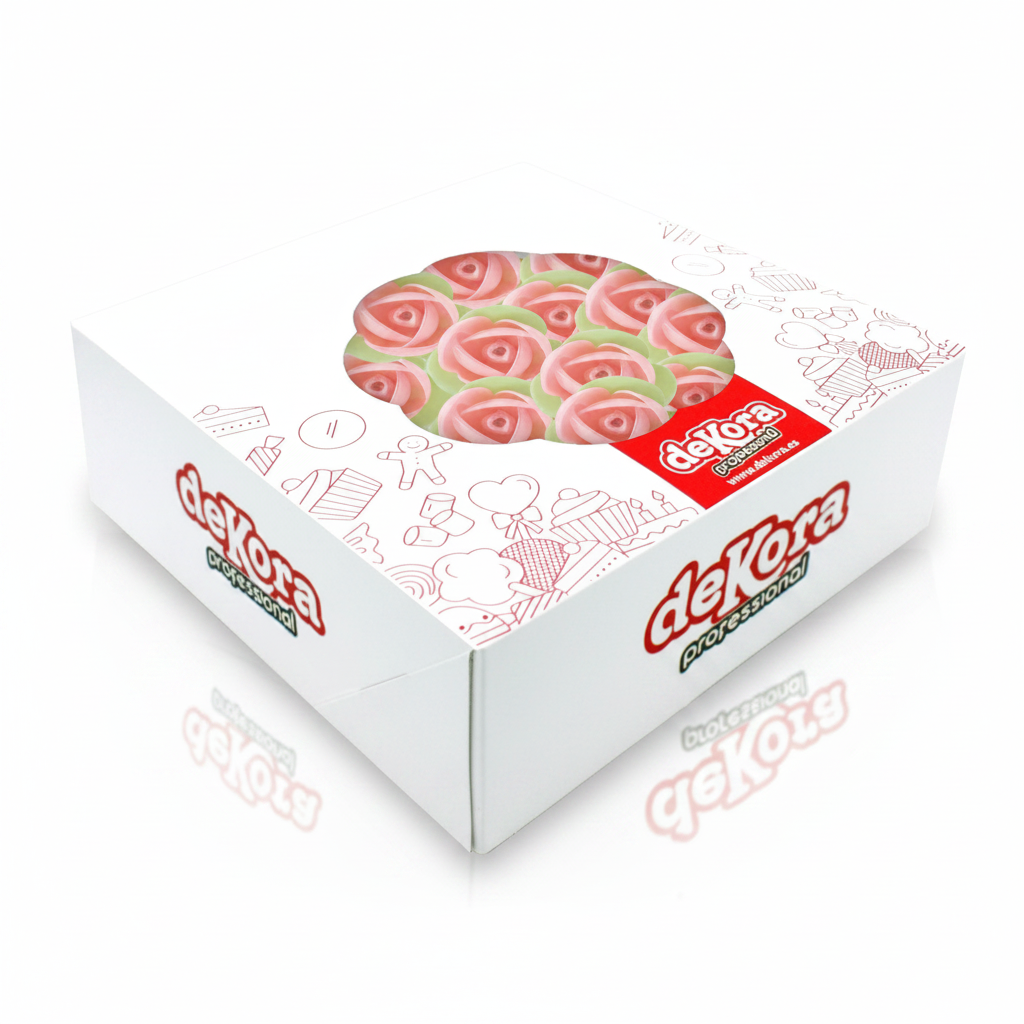 Fiore mini rosa con foglia verde in cialda 140pz| DEKORA Dekora