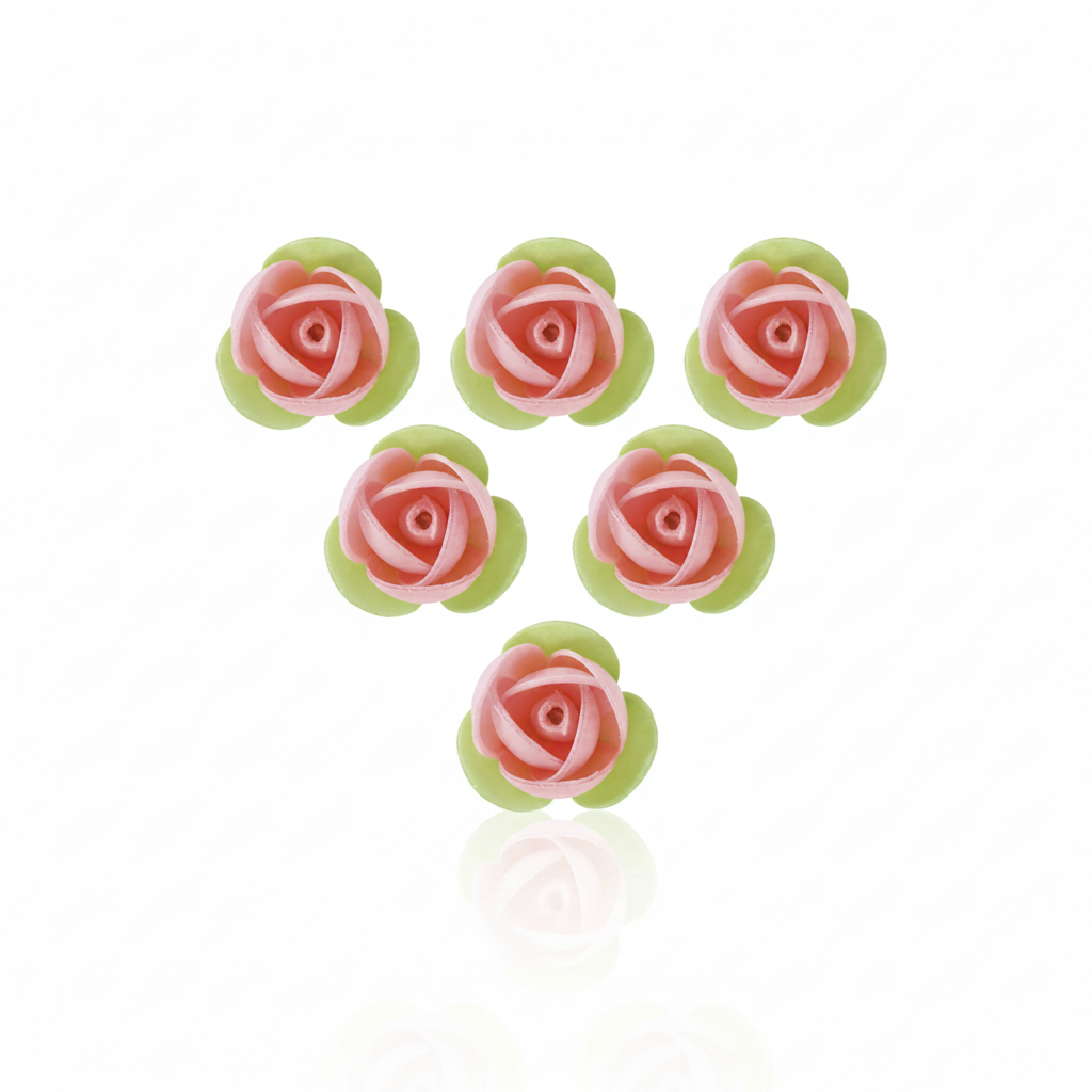 Fiore mini rosa con foglia verde in cialda 140pz| DEKORA Dekora