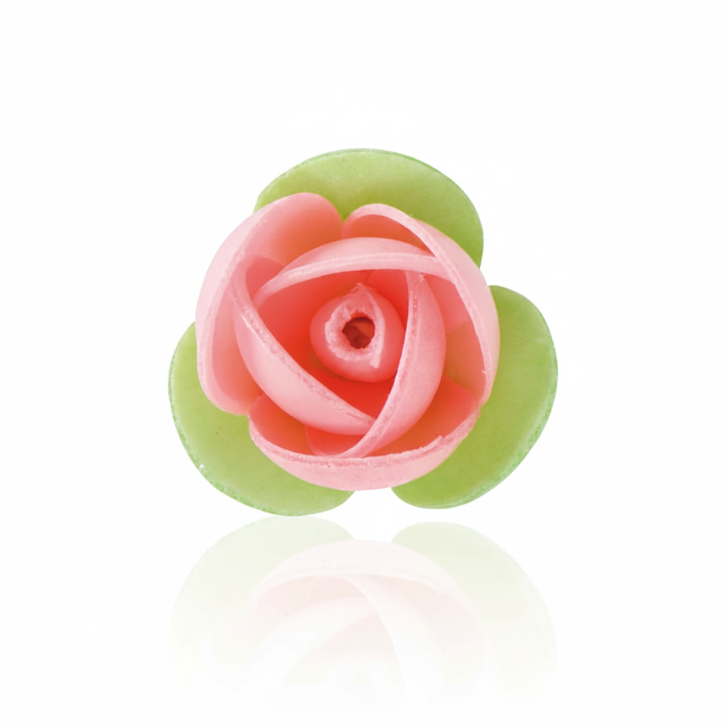 Fiore mini rosa con foglia verde in cialda 140pz| DEKORA Dekora