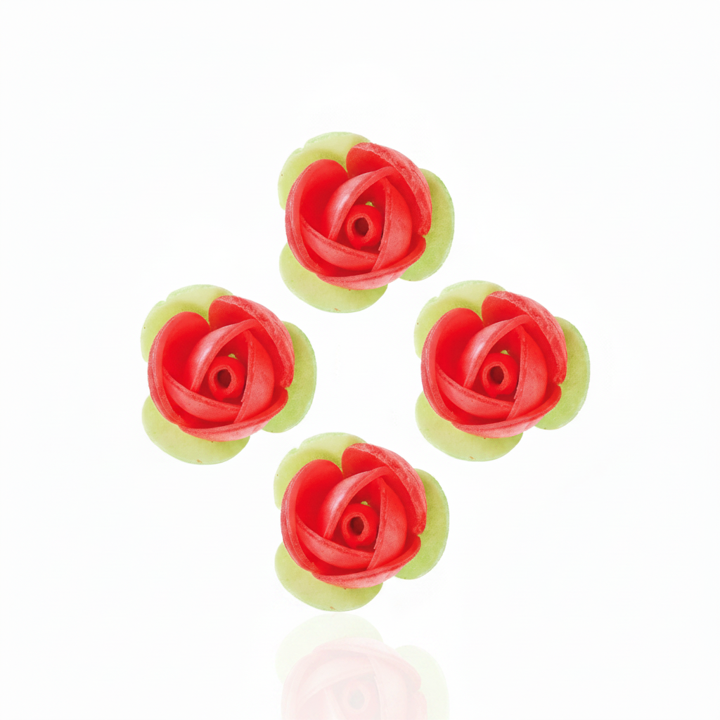 Fiori in cialda mini rose rosse con foglia verde 3,5 cm 140pz | DEKORA Dekora