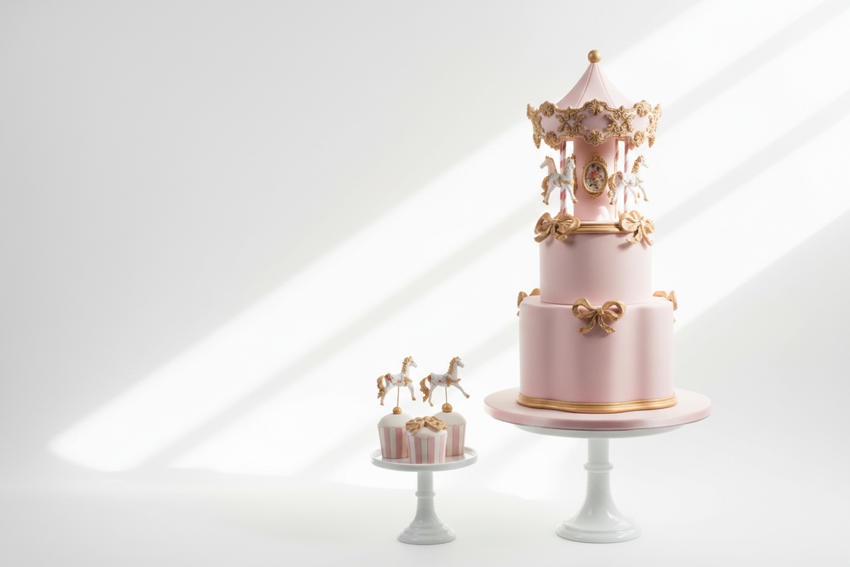 Torta carosello sfondo bianco luminoso